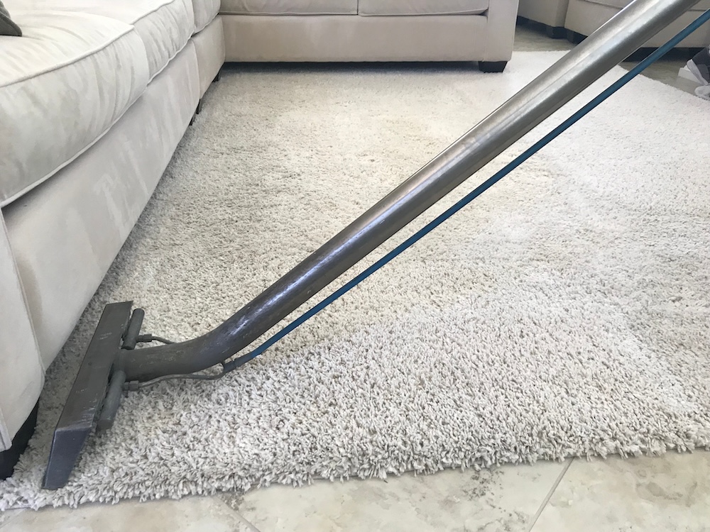 Cleaner using hot water extraction on rug